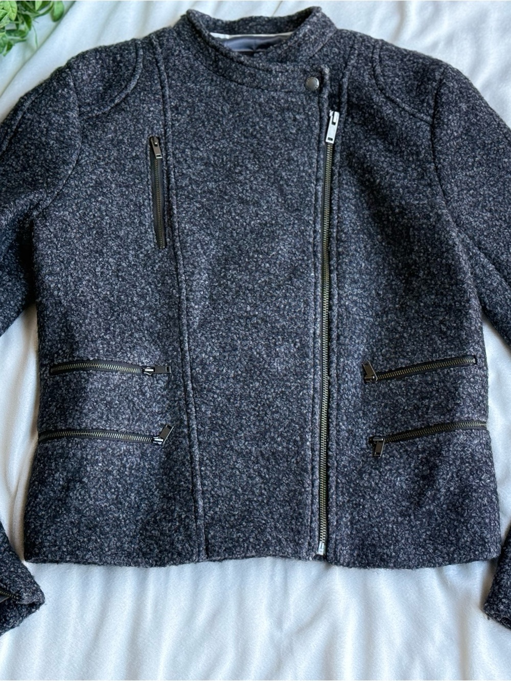 Banana Republic Dark Gray Textured Asymmetrical Zip Jacket